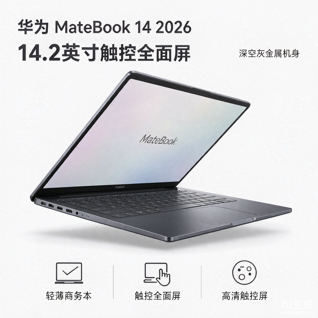 华为MateBook 14 2026款 酷睿Ultra 5 228V 16G 1TB 14.2英寸2.8K触控全面屏 轻薄办公本 深空灰